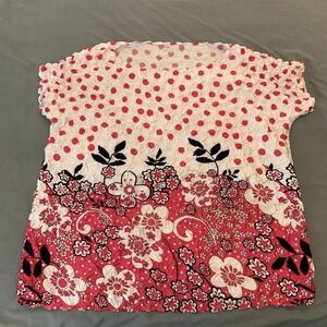 F C Shirt Womens One Size Multicolor Floral Polka Dot Short Sleeve Crinkle Top